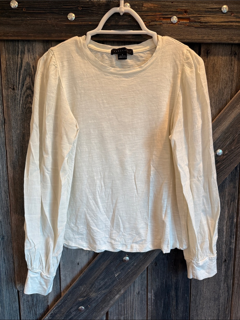Sanctuary Cream Long-Sleeve Puff Shoulder Top